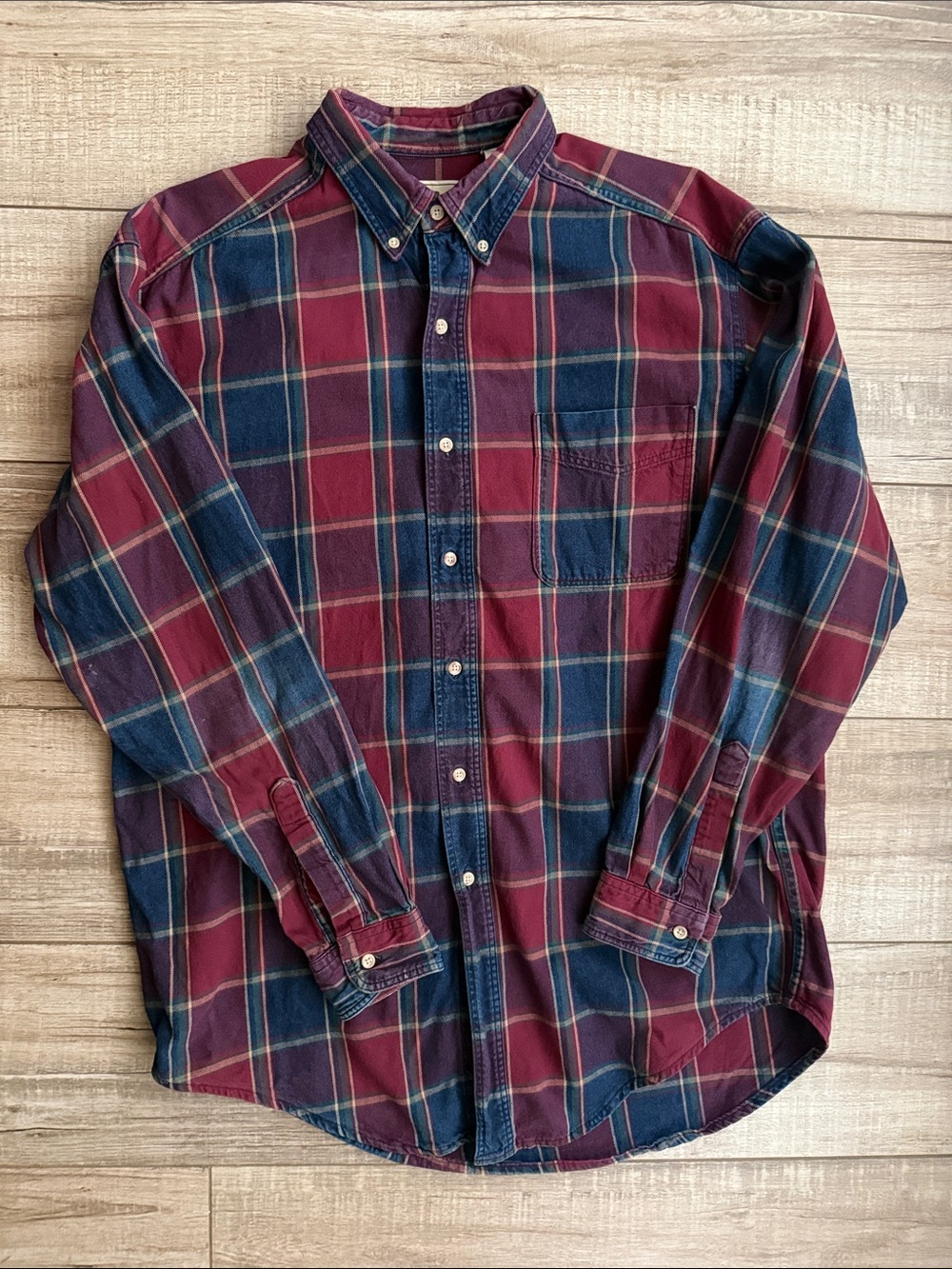 Vintage L.L. Bean Plaid Flannel Shirt Mens Large Tall USA Made Faded Patina